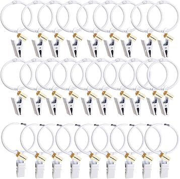 Lsgoodcare 2Inch Metal Curtain Rings with Clips White Openable Drapery Curtain Clip Rings Hooks Decorative Shower Window Rod Opening Clip Rings Pack of 30