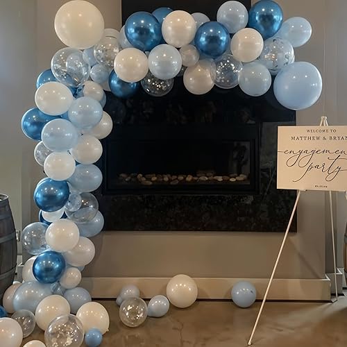 Miniatura 4 de 60 globos de 12 pulgadas de color azul metálico, plateado, blanco cromado y de confeti con brillantina plateada, decoraciones para niños, baby
