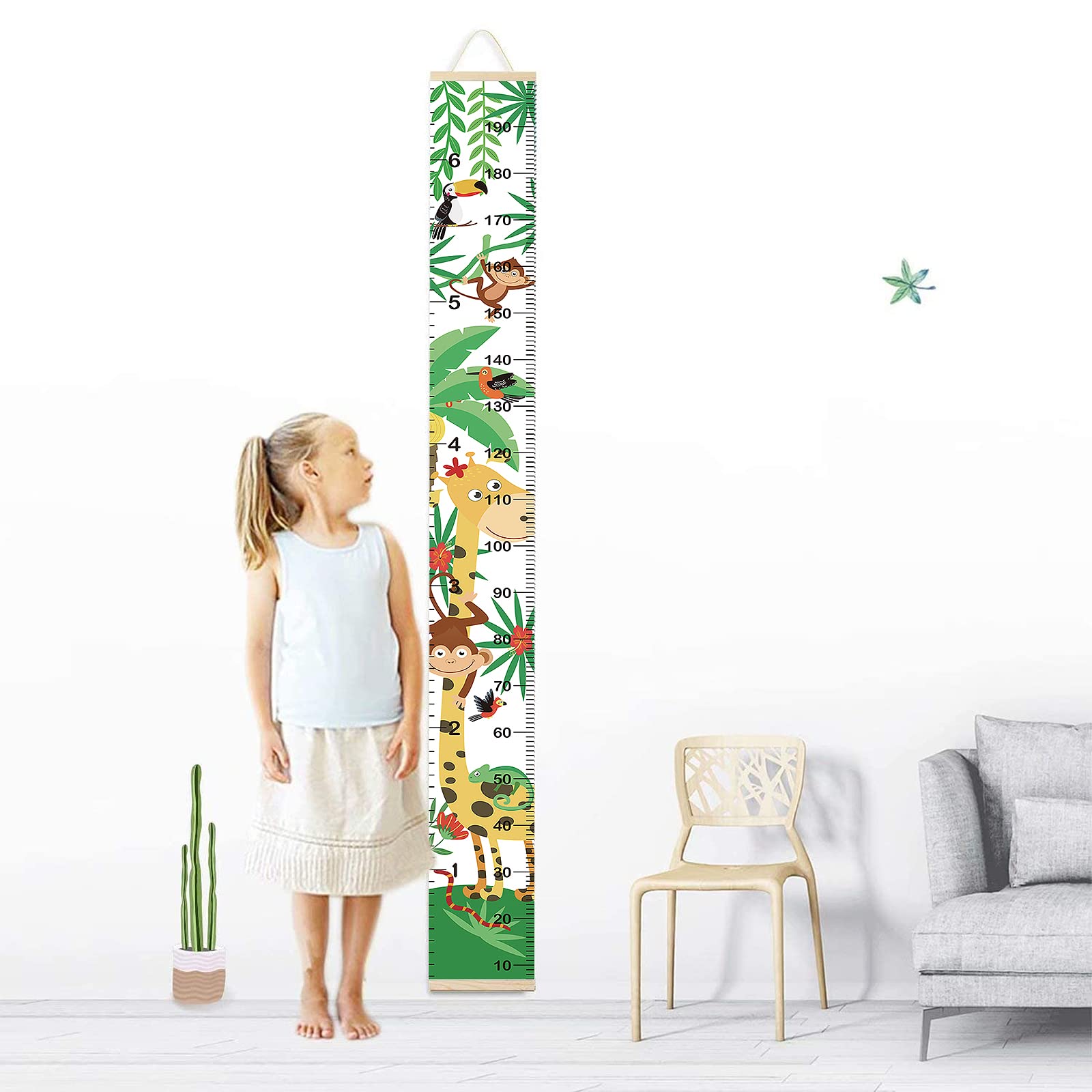 Toise Bébé Murale à Suspendre Règle pour Enfants,Dinosaure Règle Hauteur à Suspendre pour Mesure Croissance,Bébé Enfants Regle Taille Garçon Fille Décoration Chambre 200cm x 20cm.
