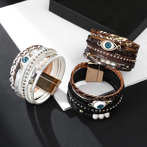 Miniatura 7 de Leather Wrap Bracelet Boho Cuff Bracelets for Women Teen Girls Cross Bracelet Fashion Jewelry Gifts for Her