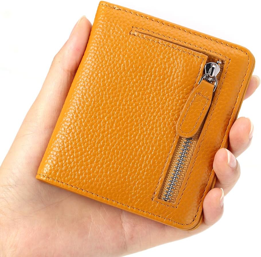 FT FUNTOR Small Wallet for Woman with Card Ladies Bifold Zipper Pocket RFID Blocking Leather Wallet Purse (Yellow) - Image 5