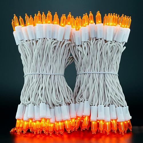 Miniatura 9 de YULETIME Luces LED de Navidad naranjas con cable blanco, 66 pies, 200 unidades, certificación UL, grado comercial, juego de luces LED de Halloween