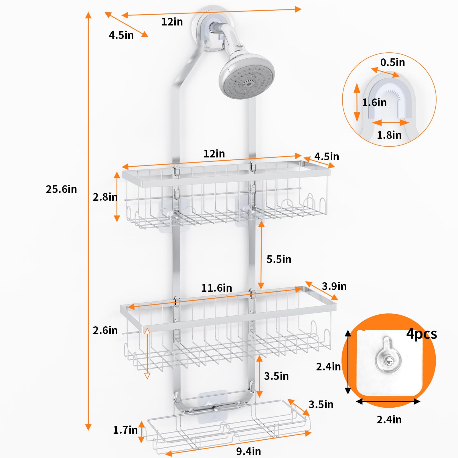 Amazon.com: Fixwal 淋浴收納架懸掛在淋浴頭高度可調浴室銀色置物架附2 個肥皂架掛鉤適用於毛巾、海綿、刮鬍刀的掛鉤: 居家與廚房
