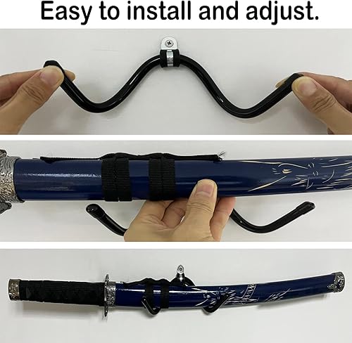 Miniatura 4 de Pmsanzay Paquete de 4 mini estantes de exhibición de espadas para montaje en pared, soporte para espada, gancho de espada, soporte para colgar