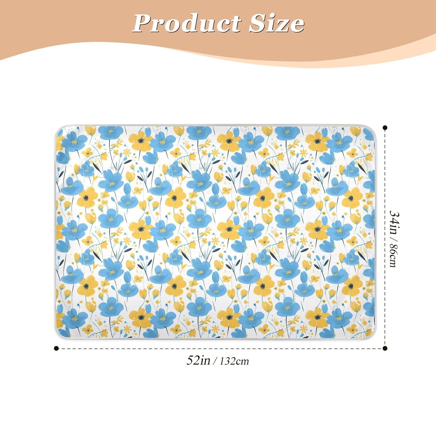Blue and Yellow Flowers Extra Large Resuable Changing Pad Covers Water Resistant Potty Training Mattress Pad Changing Toddler Bedding Products for Kids Bedwetting, 52" L x 34" W