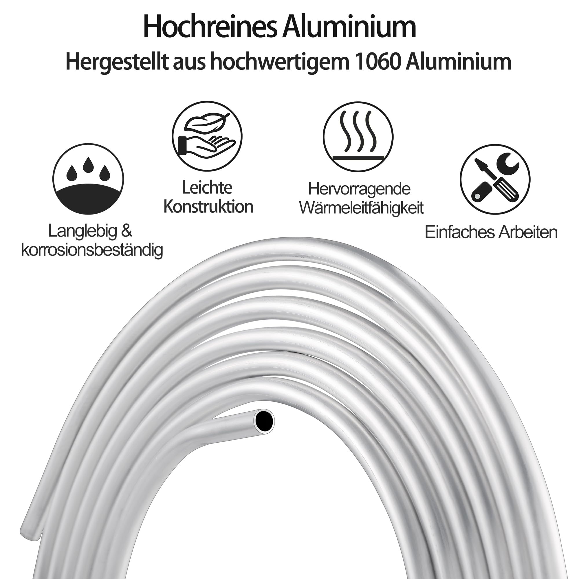Produktbild von Aluminium Rundrohr 6,35 Mm X 1 Mm Wandstärke – 6 M Länge, 1060, Nahtlos, Für Kälte, Klima & Industrie
