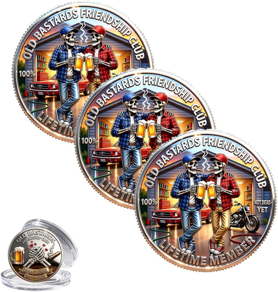 Old Friends Forever Club Coin, 5pcs | Old Bastards Friendship Club Drinking Buddies Challenge Coin,Funny Laugh & Stay Commemorative Gift for Friends,Men