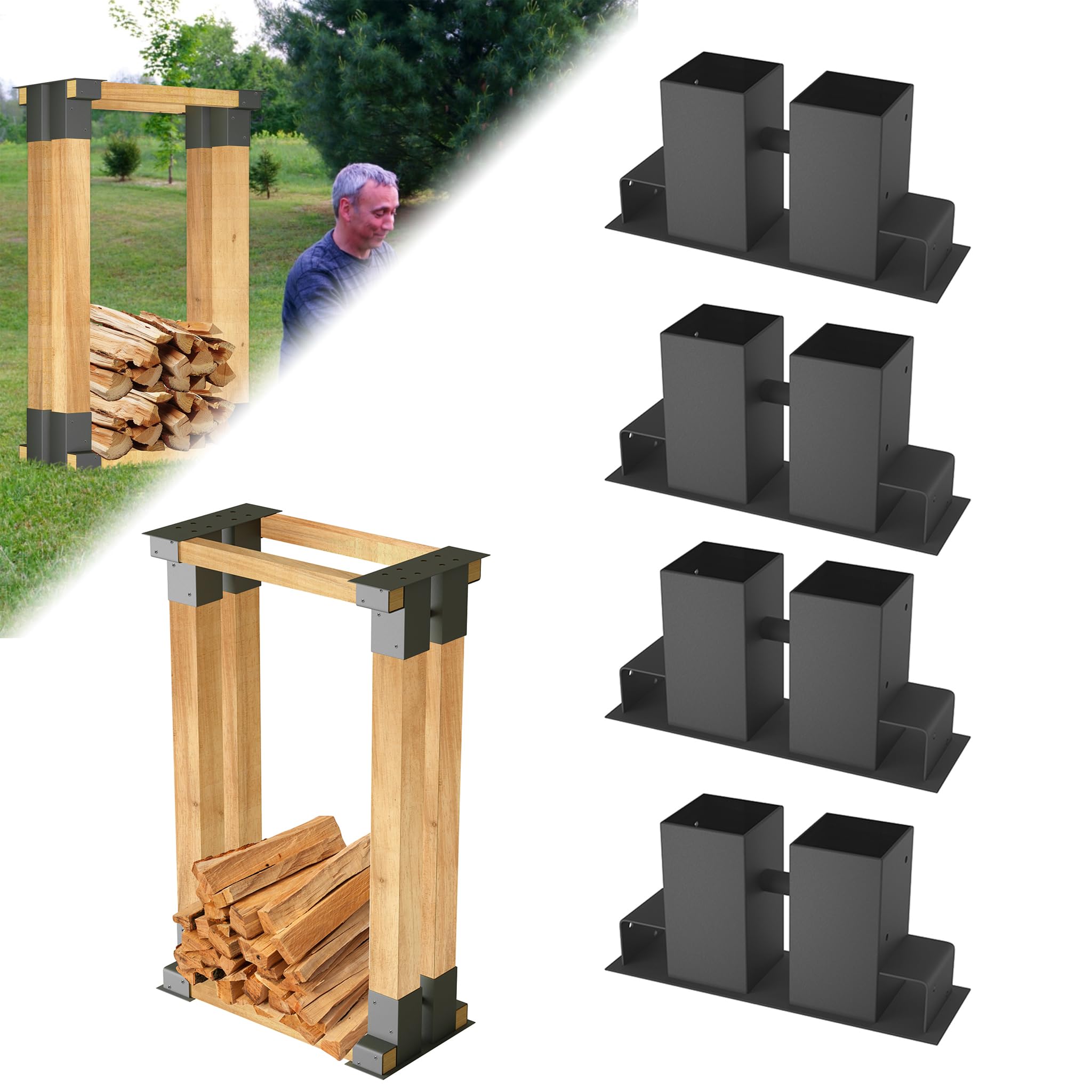 ACXIN Apilamiento de madera, 4 unidades, estable, ayuda para apilar leña, soporte para apilamiento de madera, soporte de metal, soporte para leña de chimenea, para interior y exterior
