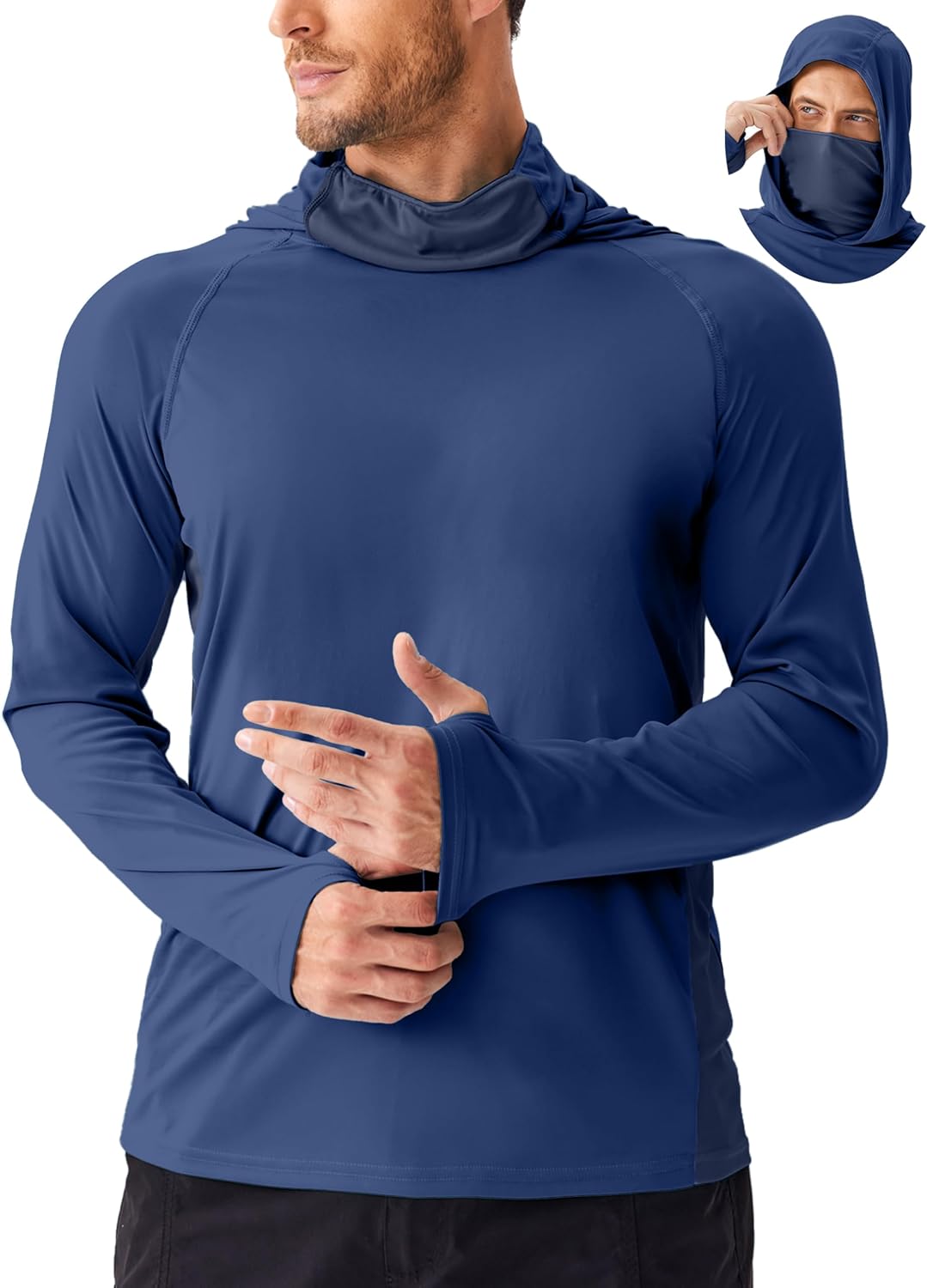 PINSPARK Men's Sun Protection Hoodie with Mask UPF 50+ UV Long Sleeve Shirt Men Rash Guard Performance Fishing Hiking Shirt