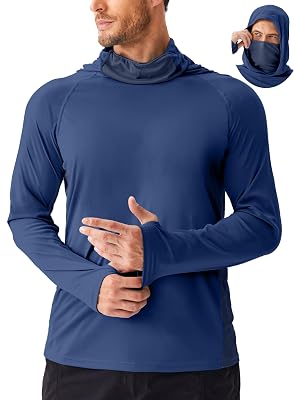 PINSPARK Mens Sun Protection Hoodie with Mask UPF 50 UV Long Sleeve Shirt Men Rash Guard Performance Fishing