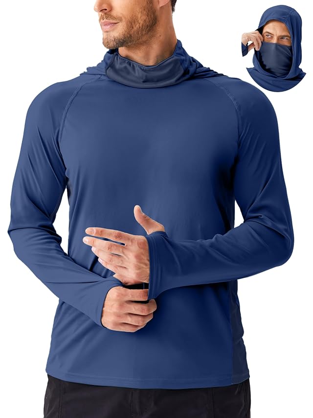PINSPARK Mens Sun Protection Hoodie with Mask UPF 50 UV Long Sleeve Shirt Men Rash Guard Performance Fishing
