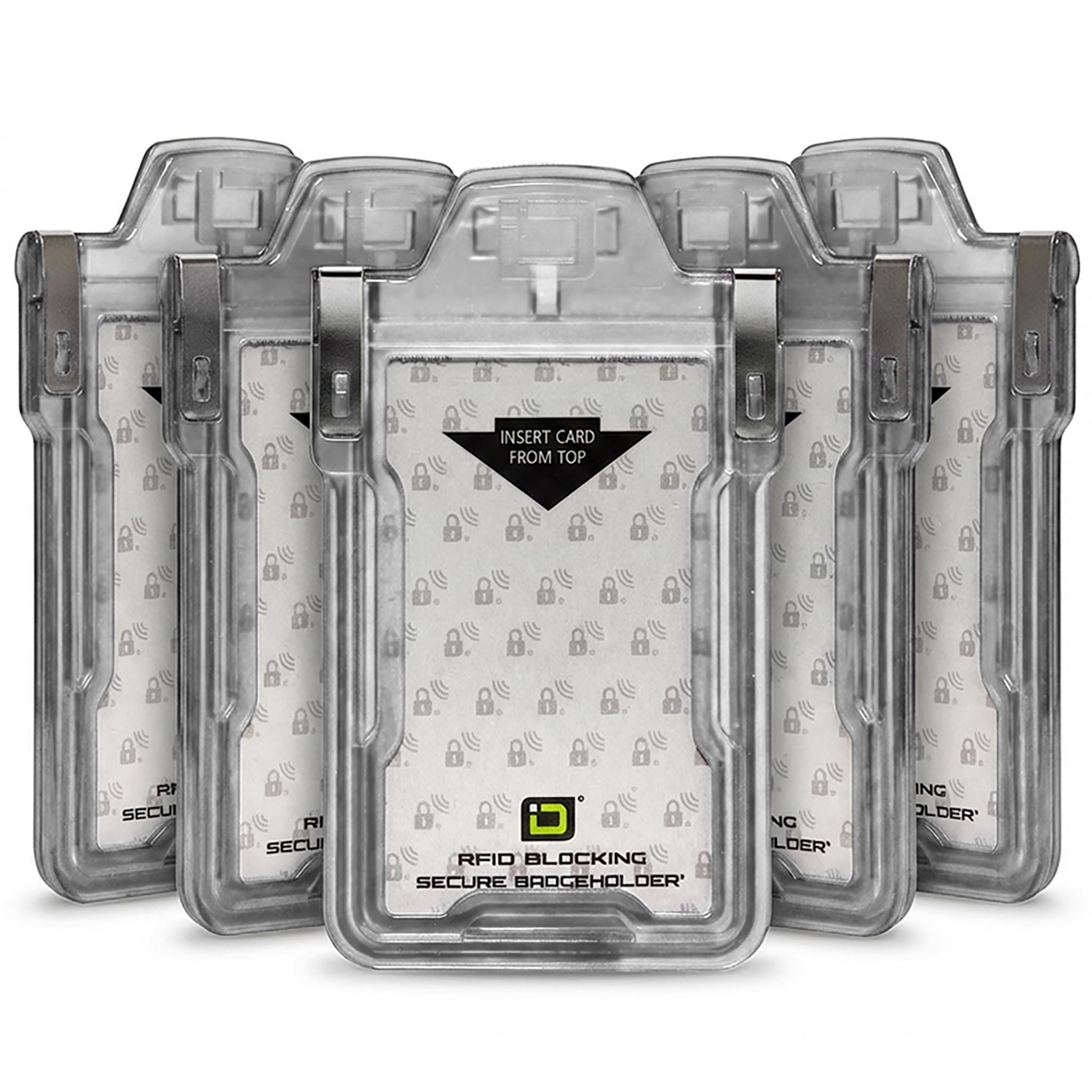 ID Stronghold Secure Plastic ID Card Holder Classic 5 Pack (IDSH1004-001B-clr) Made in USA, Clear