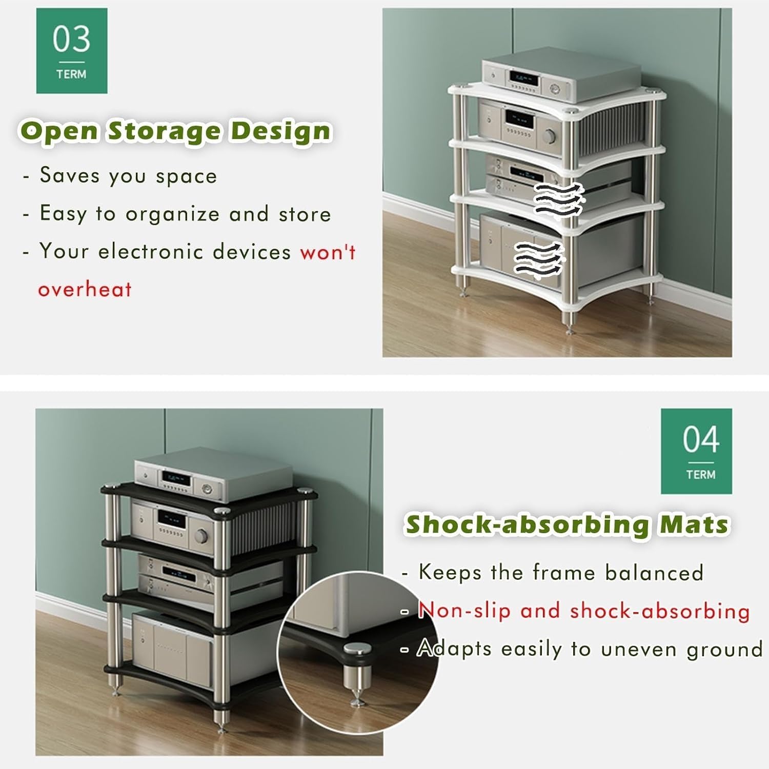 Étagère de rangement robuste pour matériel audio-vidéo et lecteur de disques, noir durable