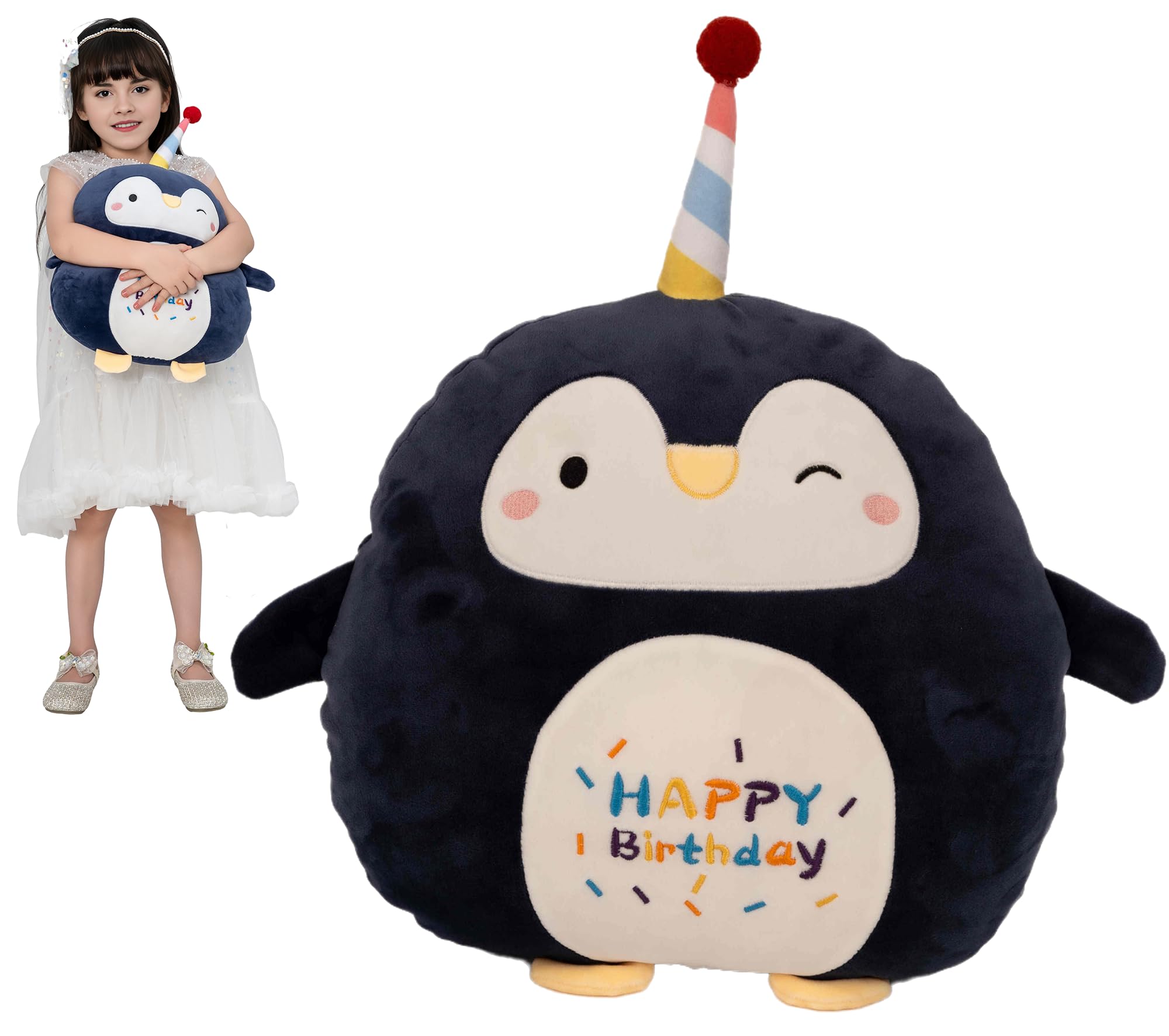 CASAGOODCute 16 Inch Soft Happy Birthday Plush Flat Penguin Toy Hugging Pillow Stuffed Animal Cuddle Cushion Gift for Birthday, Valentine's Day, Christmas...