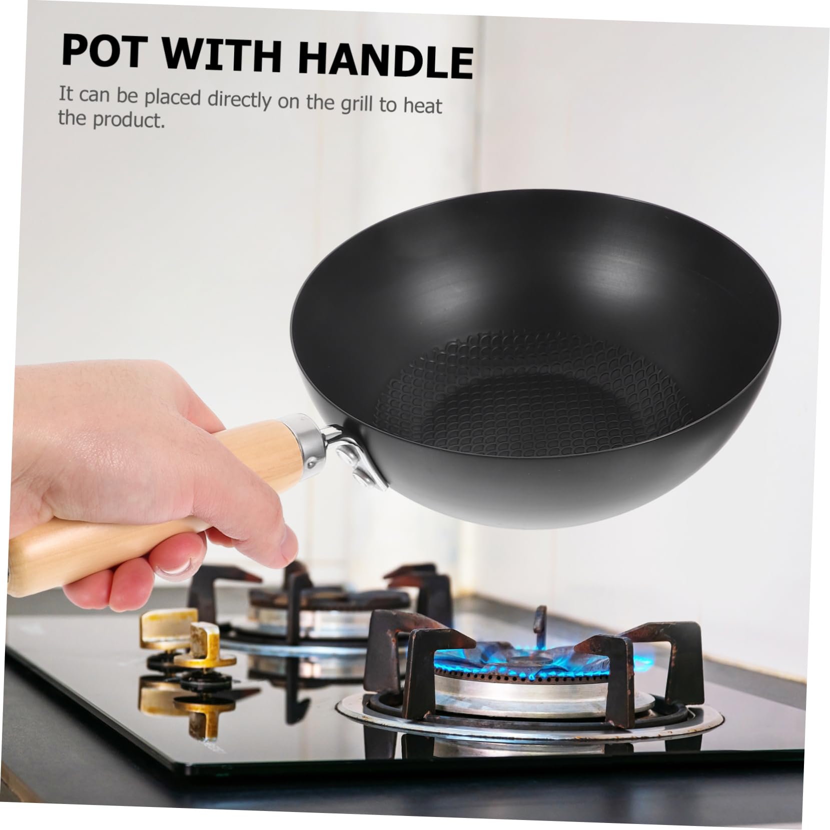 Wok Superficie Liscia, per Uso Domestico e Ristoranti Occidentali Piccolo Giapponese in Ferro Battuto, Antiaderente Nero