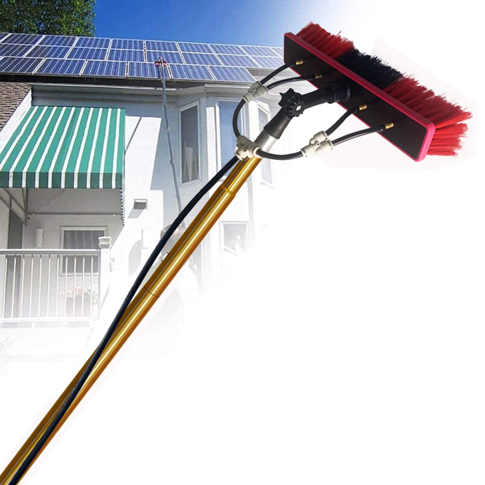 YHKJLYH 12FT - 30FT Water Fed Telescopic Brush, Window Cleaning Pole with 20M Water Pipe, Solar Panel Cleaning Equipment, Extendable Cleaner Conservatory Roof (7.2m/24ft)