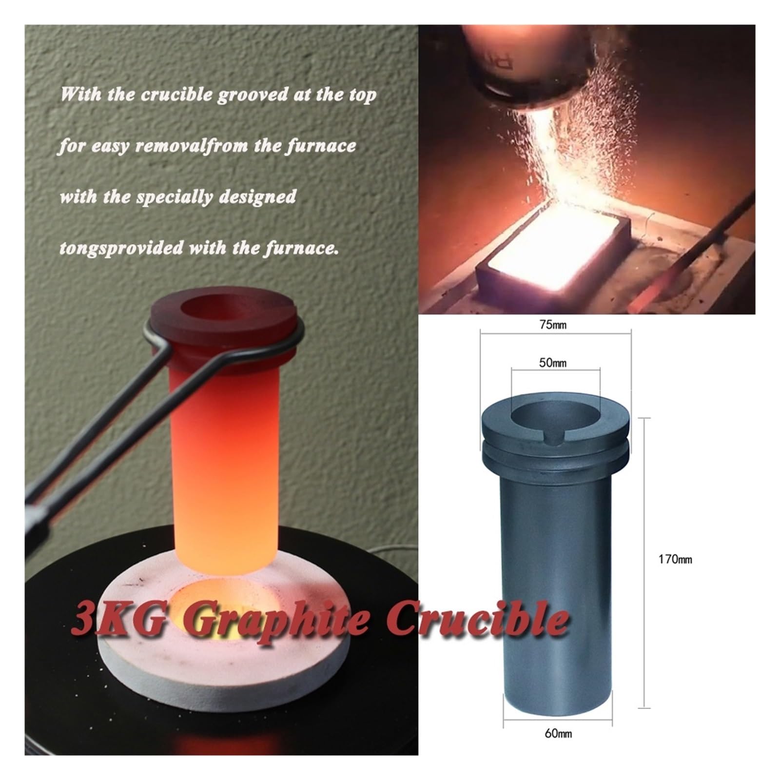 Piec Do Topienia Złota 3 Kg, Cyfrowy, Wydajność Grzewcza 2100 W, Odlewanie, Rafinacja Metali Szlachetnych, Złoto, Srebro Bezpieczne i wydajne ogrzewanie metalu(1kgred)