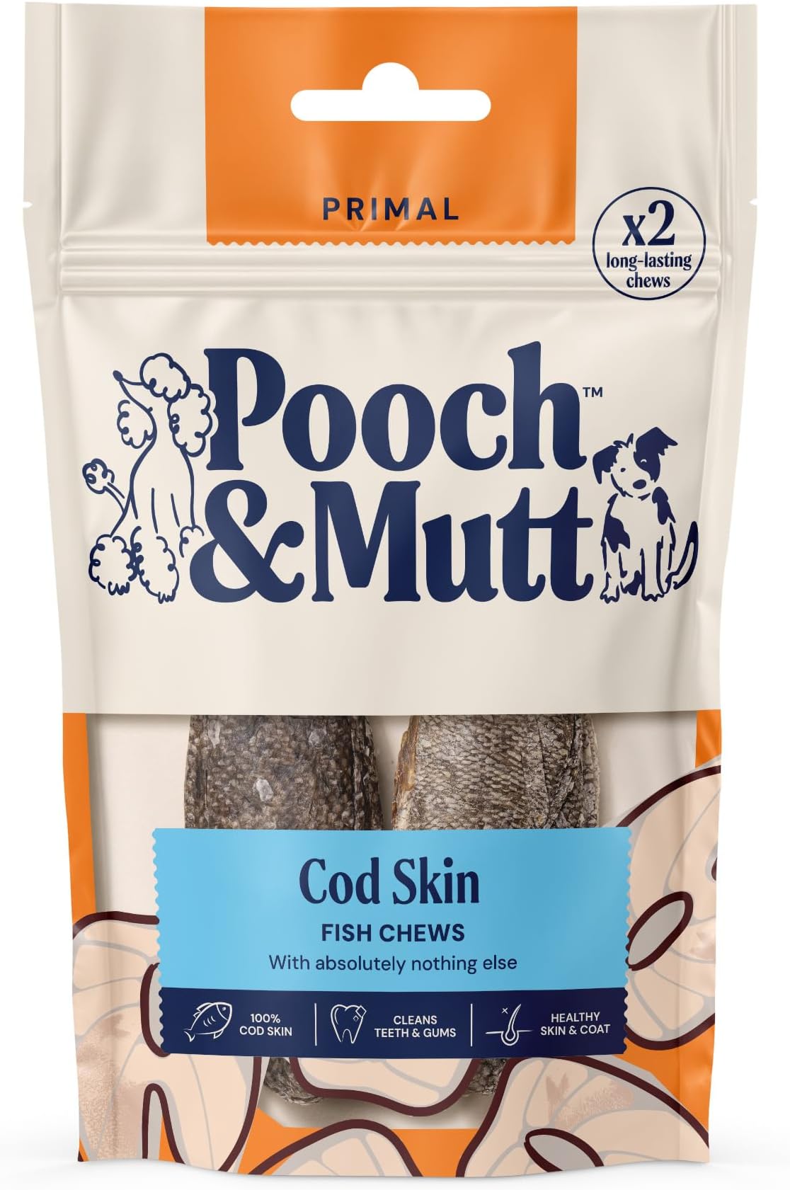 Cod Hide Chew Treat, Long Lasting Fish Hide Chews for Reward, 90g (2 chews) (packaging may vary)