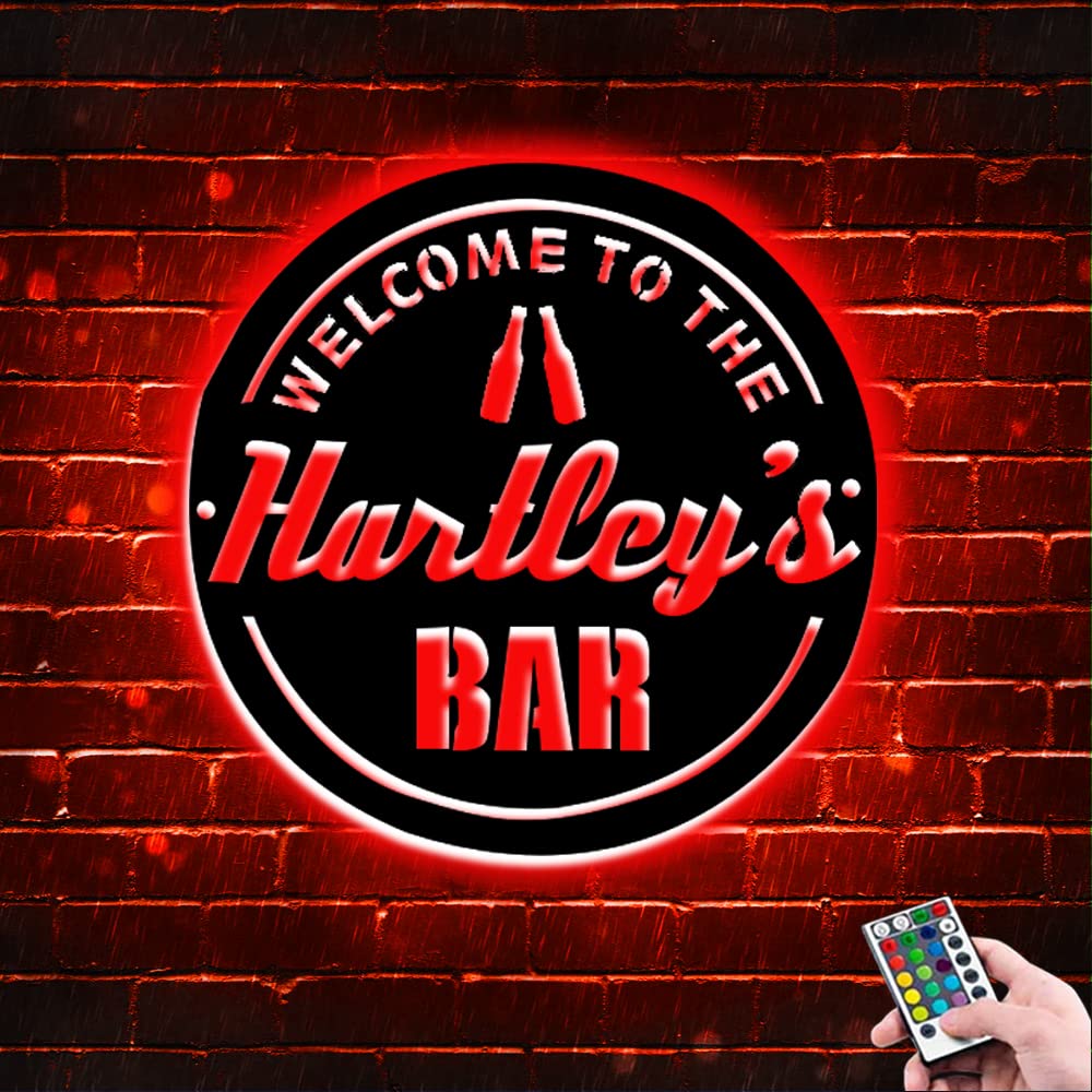 SweetJECCU Custom Bar Neon LED Signs, Personalized Name Bar Sign, Bar Light Up Sign, Metal Name Sign, Family Wall Decor, Bar Decor, Bar Sign Light, Open Bar Led,Welcome Bar Sign(Style 6)