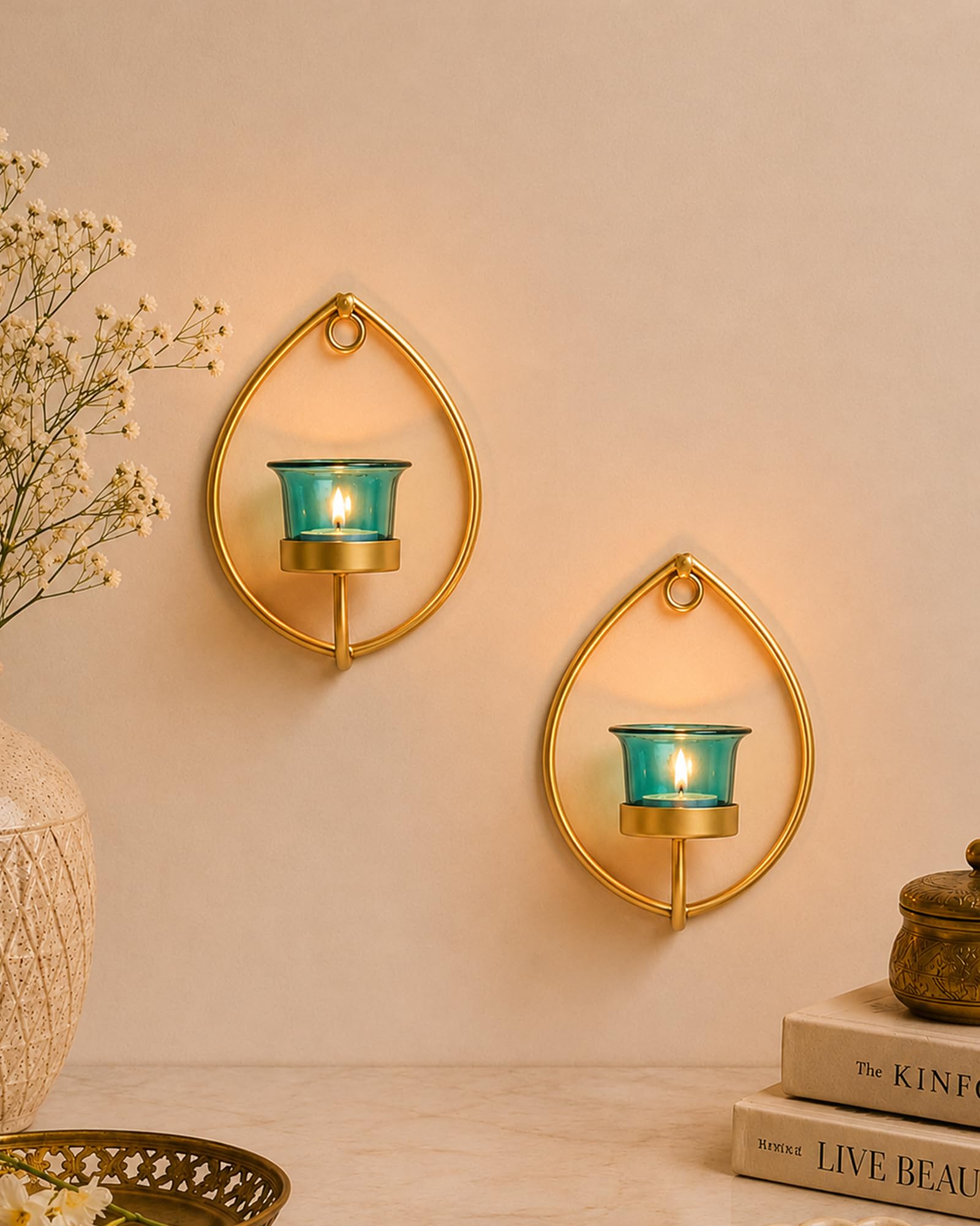 Homesake Diwali Candle Sconces - Set of 2 with Candles -20 Homesake Diwali Candle Sconces - Set of 2 with Candles -20