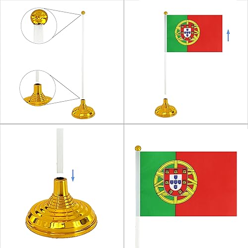Miniatura 4 de WXTWK Paquete de 12 banderas portuguesas de escritorio con base portuguesa, pequeñas banderas de mesa portuguesas con base de soporte, decoración