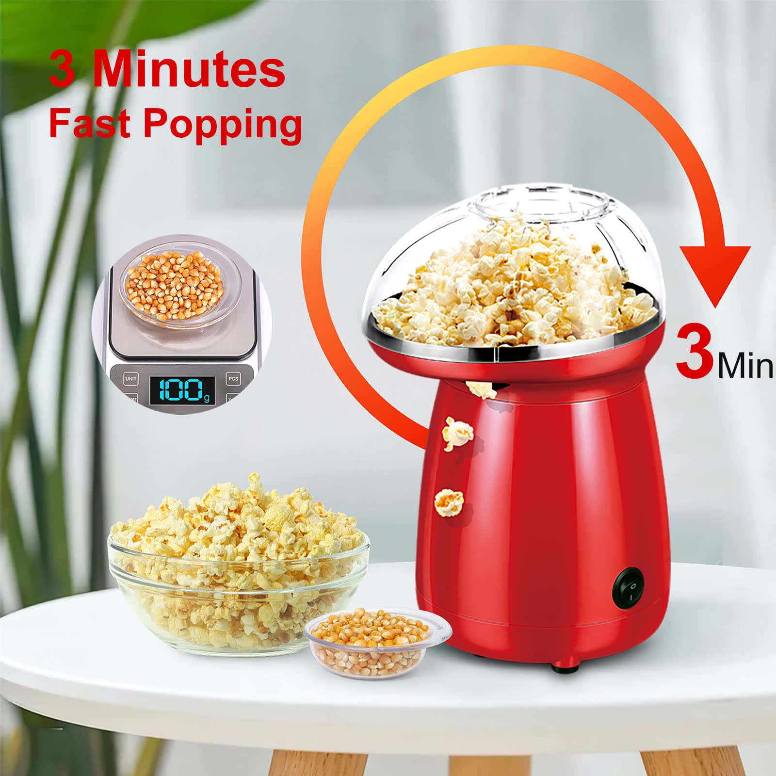 Máquina de Palomitas, 1200W, Palomitero Vintage, Revestimiento Antiadherente, Agitación Eléctrica con Tecnología de Calor Rápido, Explosión Rápida en 3 Minutos, para Fiestas y Noches de Cine