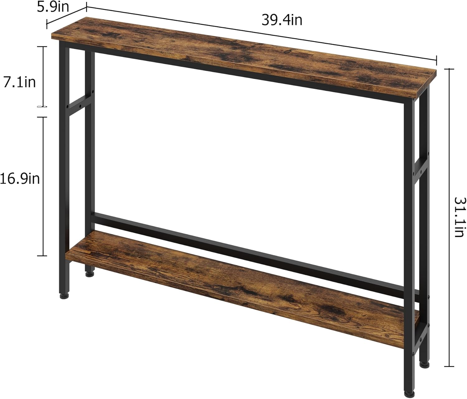 IDEALHOUSE 5.9" Narrow Sofa Table, 2 Tier Skinny Console Table with Adjustable Shelf, Slim Behind Couch Table for Living Room, Entryway, Hallway, Foyer - Rustic Brown