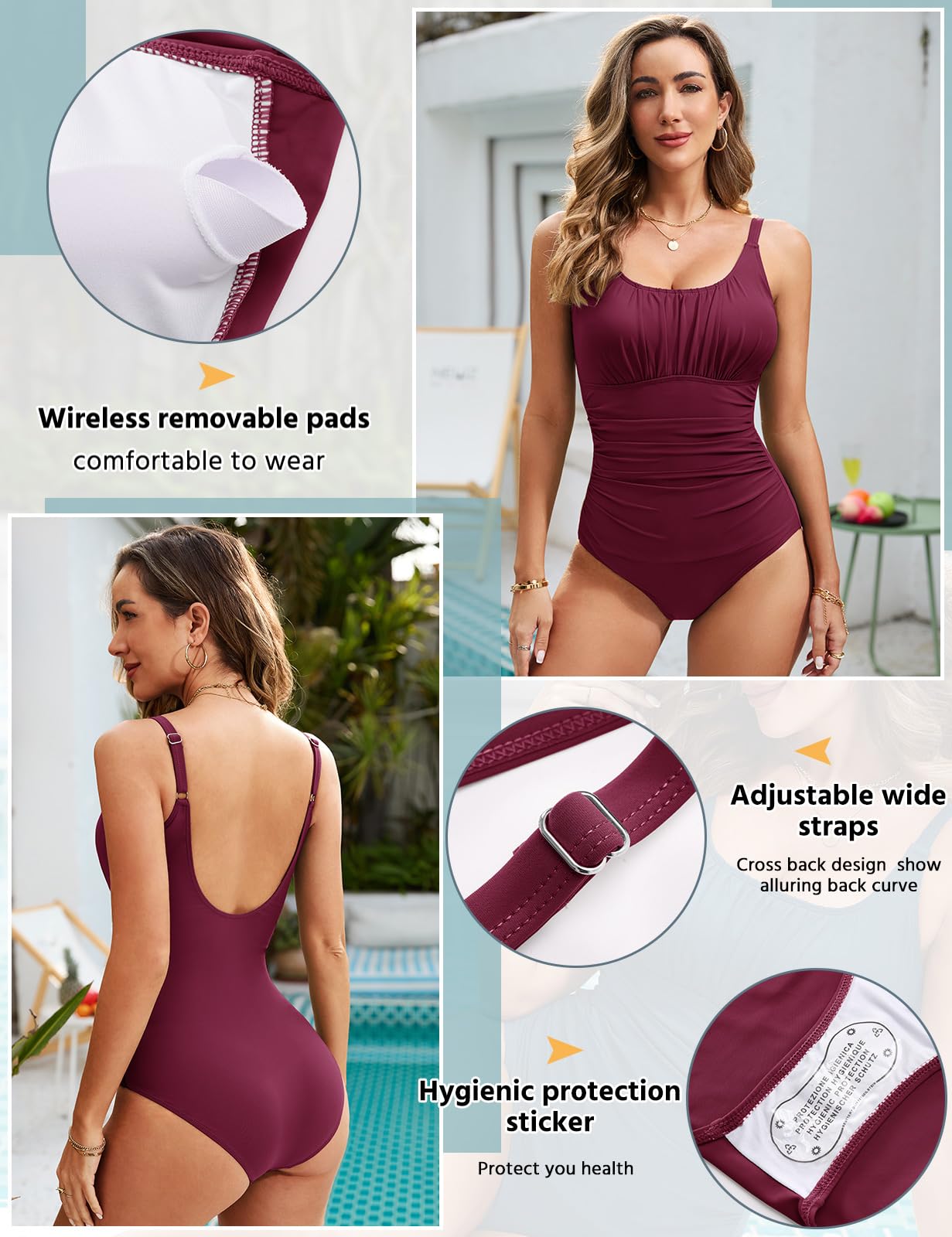RITOSTA Costume Intero Donna Contenitivo Pancia Costumi Piscina Mare Costume Curvy Costume da Bagno Donna Push up Monokini con Swimwear Imbottito Scollo a U Schiena Bassa