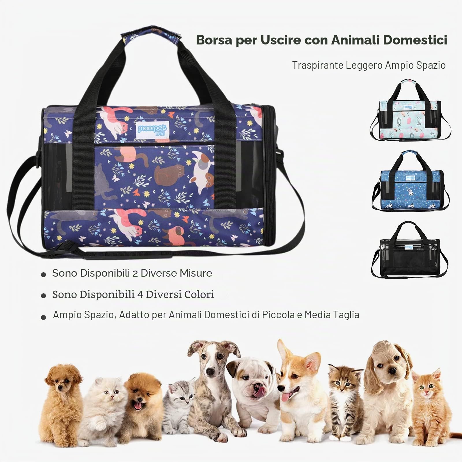 PETCUTE Trasportino per Cani e Gatti Pieghevole,Trasportino da Viaggio per Animali Domestici con Rimovibile Tappetino,Borsa per Cani con Guinzaglio di Sicurezza,per Viaggio in Auto,Aereo,Treno