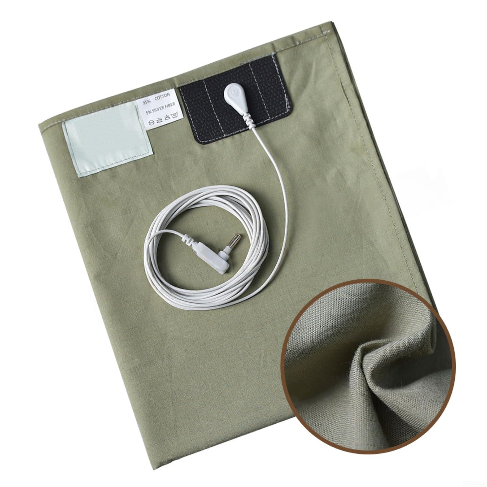 Lenzuolo di messa a terra conduttivo 95% cotone 5% fibra d'argento con messa a terra con cavo per scarico statico sonno verde (180 x 200 cm)