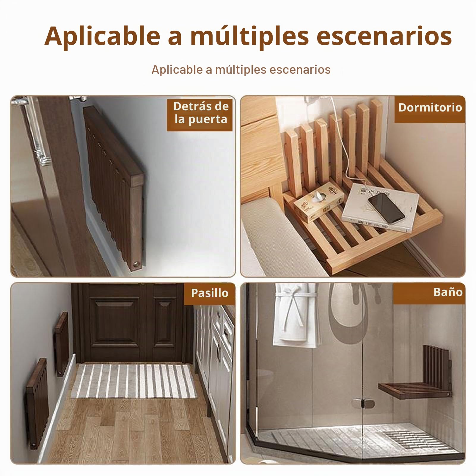 Silla De Ducha Plegable Delgada, Taburete De Baño Montado En La Pared, Asiento De Ducha De Madera Maciza, Taburete Invisible Moderno For Cambiar Zapatos For Entrada/porche, Ahorro De Espacio(Brown)