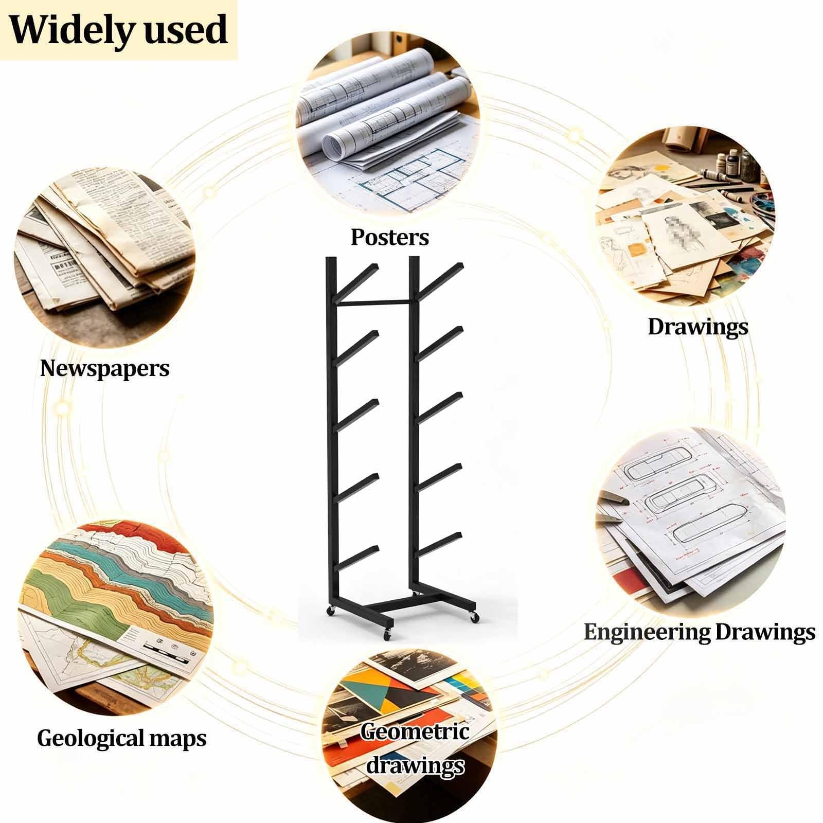 Organizzatore rotoli documenti, porta disegni tecnici, ripiano portaoggetti | Ruote universali 360°, porta rotoli carta artistica per disegni, mappe striscioni(7-tier)