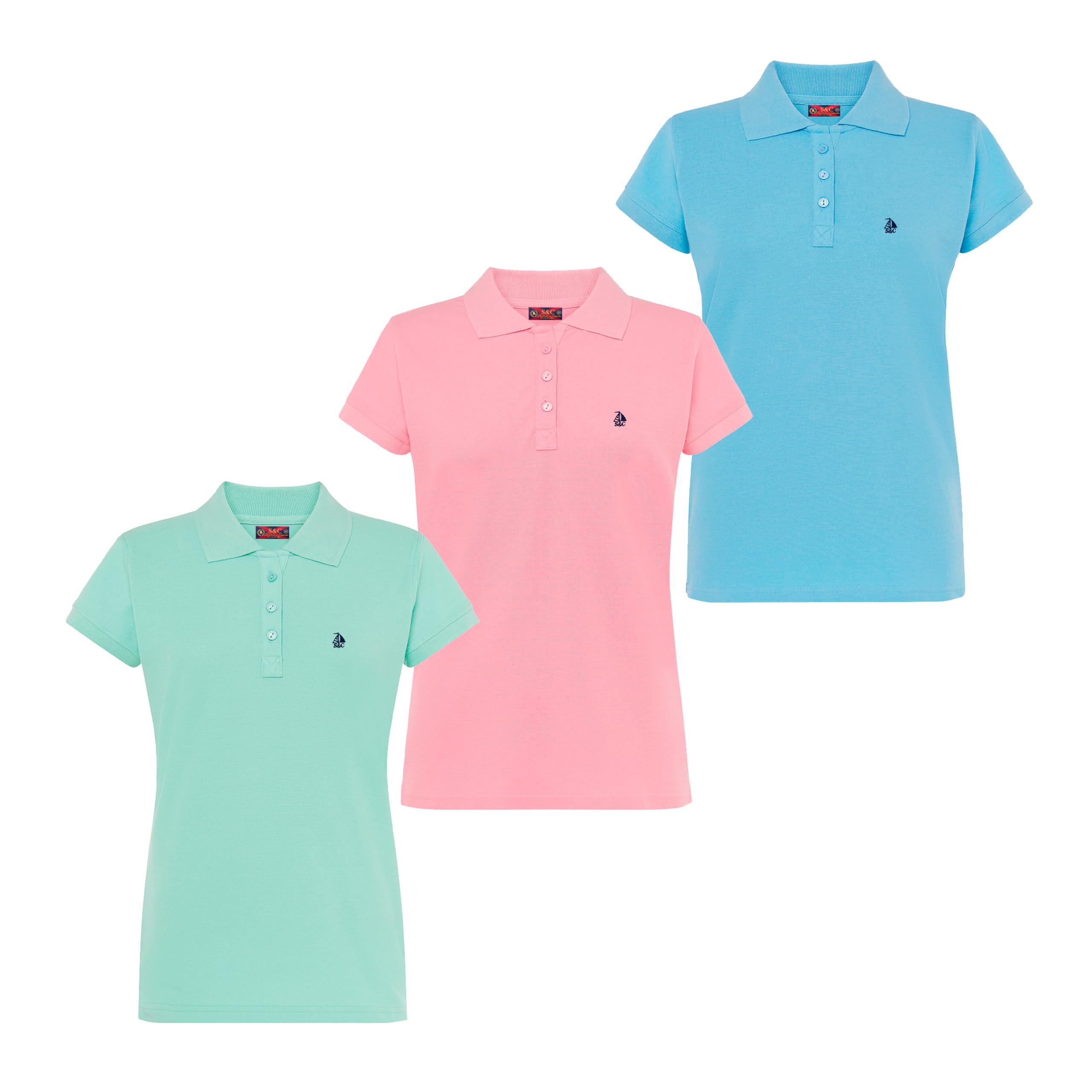 S&C - Polo de Mujer Manga Corta Algodón, Color Liso, Estilo Casual, Tejido Punto Piqué, Cuello 3 Botones, Diseñado en España, Ligeramente Entallado, Ver Guía