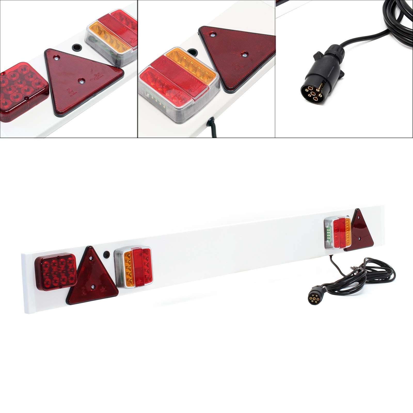 WilTec Rampe d’éclairage LED pour Remorque 7 Broches – Largeur 137 cm & Câble de 6 m – avec Feux arrière Feu Stop, Clignotants, etc. – Plaque de signalisation Voiture routière