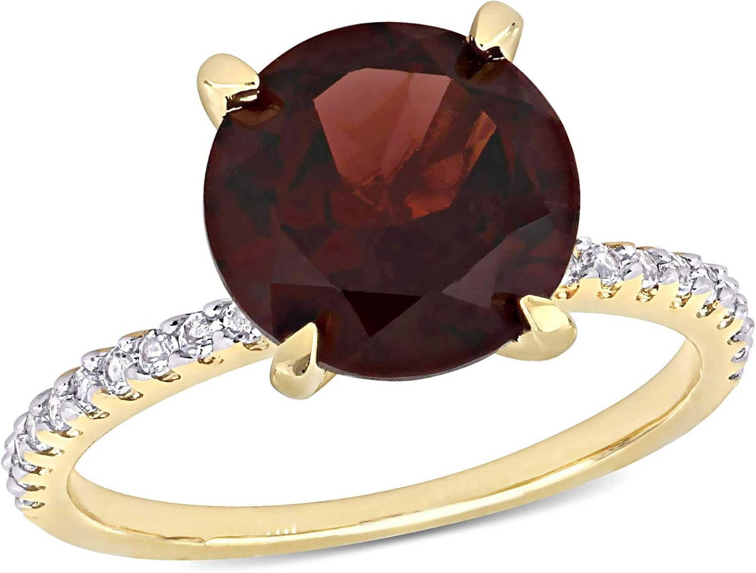 Womens Round Cut Amethyst Or Garnet and White Topaz Gemstone 4-Prong Solitarie Ring in Rose Or Yellow Gold Flash Plated 925 Sterling Silver