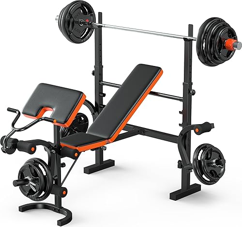 XDDIAS Weight Bench, 770LBS Bench Press Set with Leg Extension, 6 in 1 Olympic Weight Bench for Home Gym, Adjustable Workout Bench with Rack &