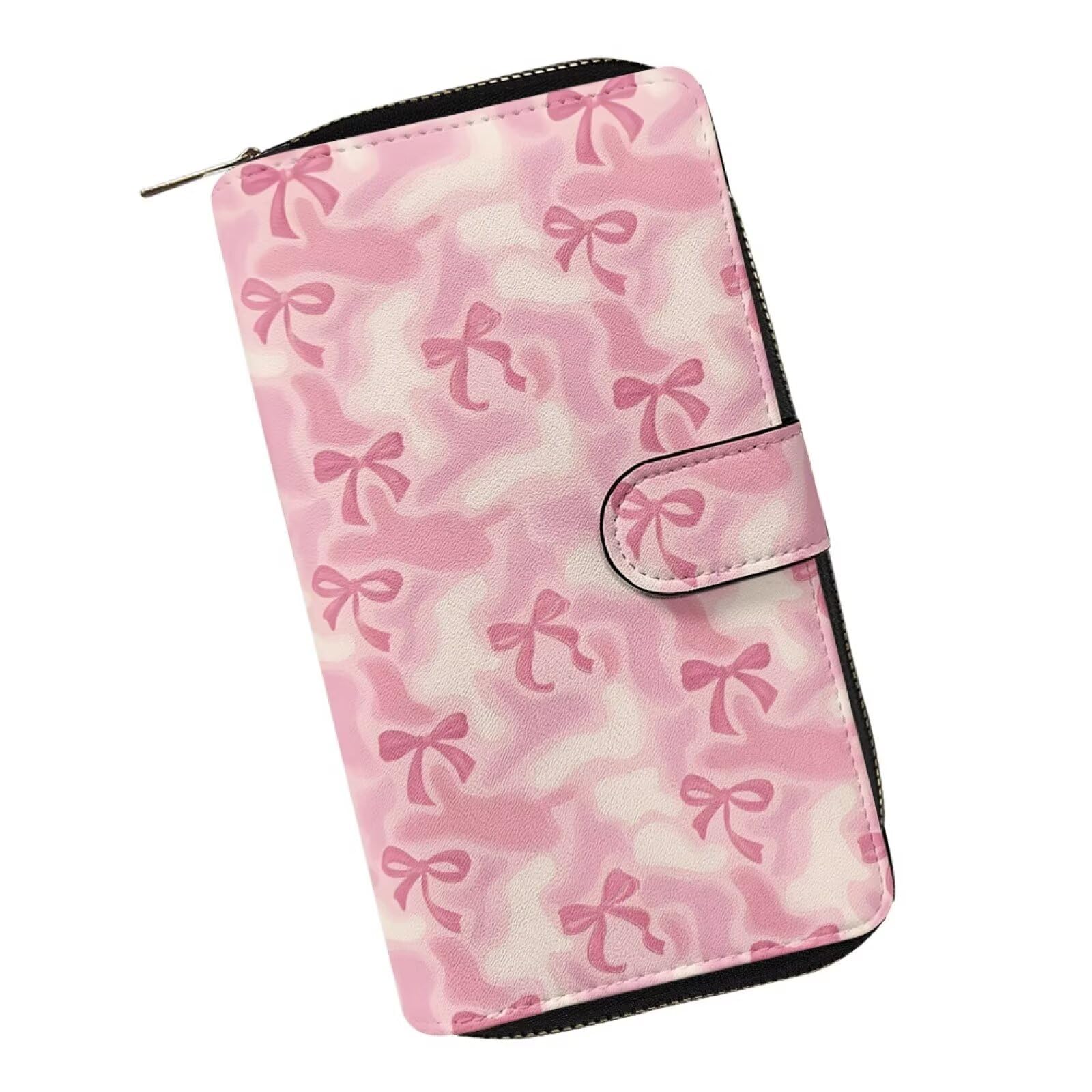 COEQINE Ladies Wallets Pink Leopard Heart Black Printed Leather Phone Long Clutch Purses Check Coin Change Holder