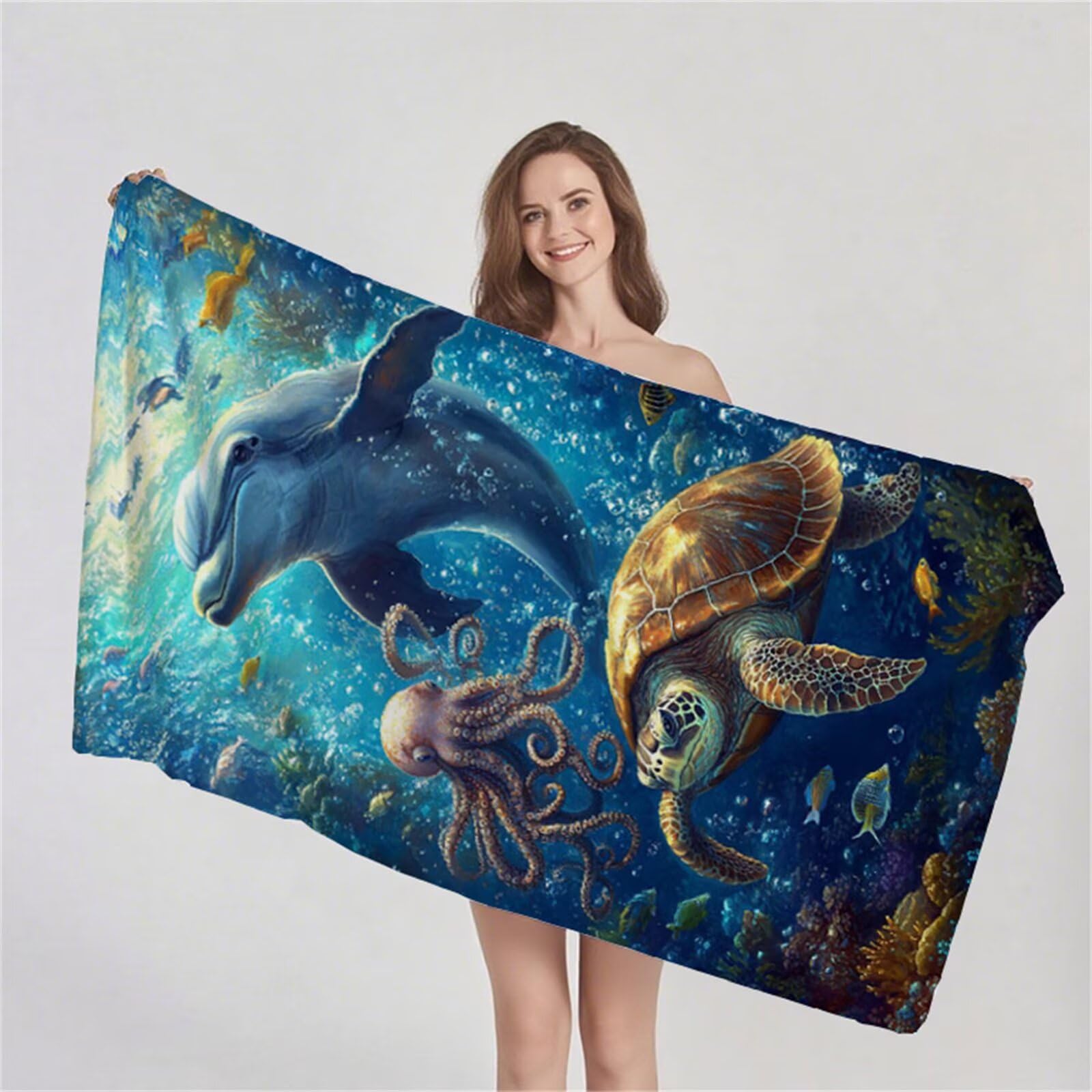 Ręcznik plażowy XXL 90 x 180 cm, ręcznik z mikrofibry Ręczniki kąpielowe odporne na piasek Lekki i szybkoschnący chłonny miękki dywan plażowy, z torbą do uprawiania sportu, w podróż, (żółw morski