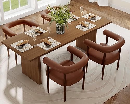 Miniatura 5 de Juego de 2 sillas de comedor de barril modernas de mediados de siglo, sillas tapizadas de cocina y comedor con brazos, sillas decorativas de piel