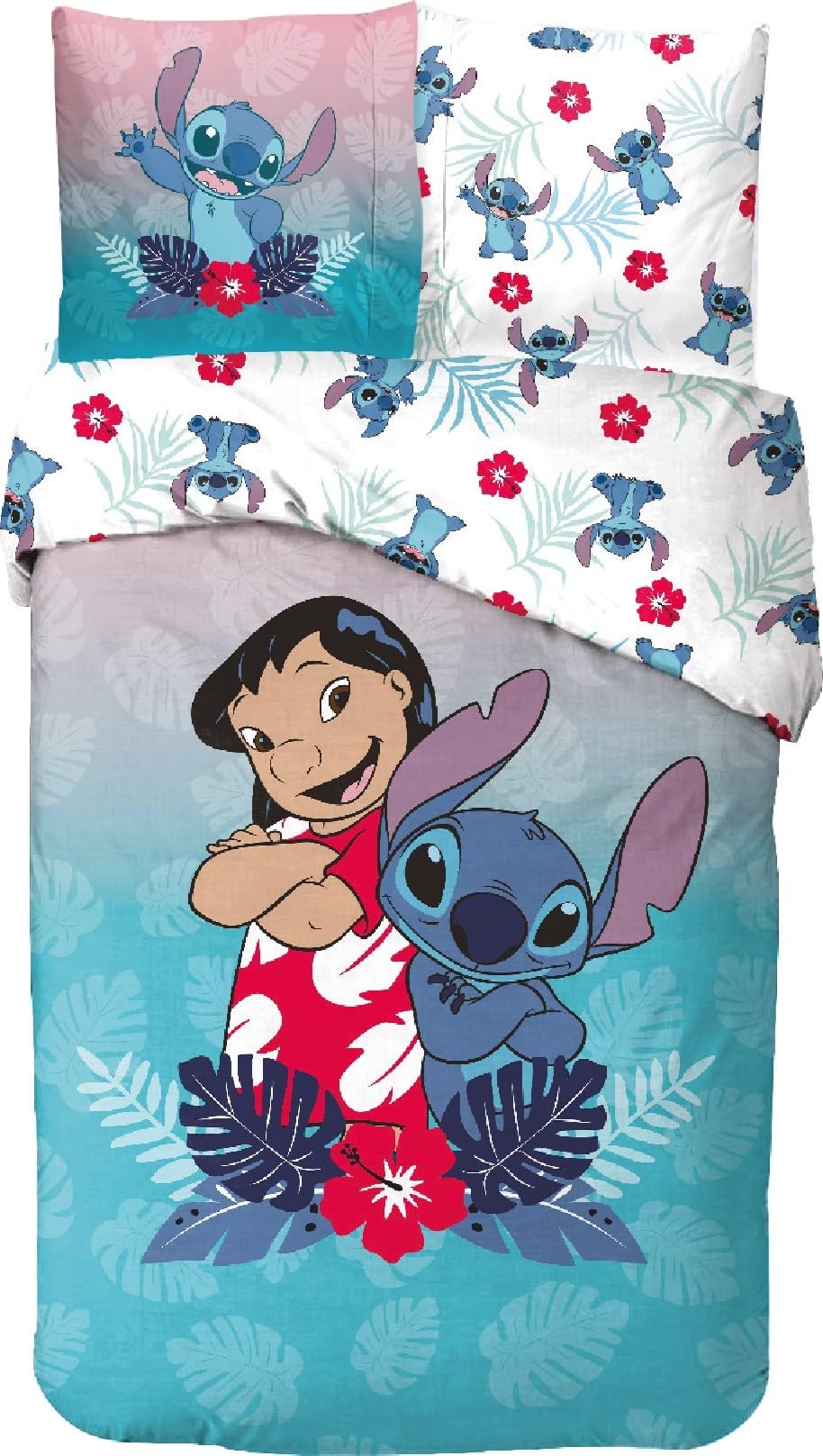 Parure de lit Stitch enfant coton housse couette 140x200 taie oreiller 63x63