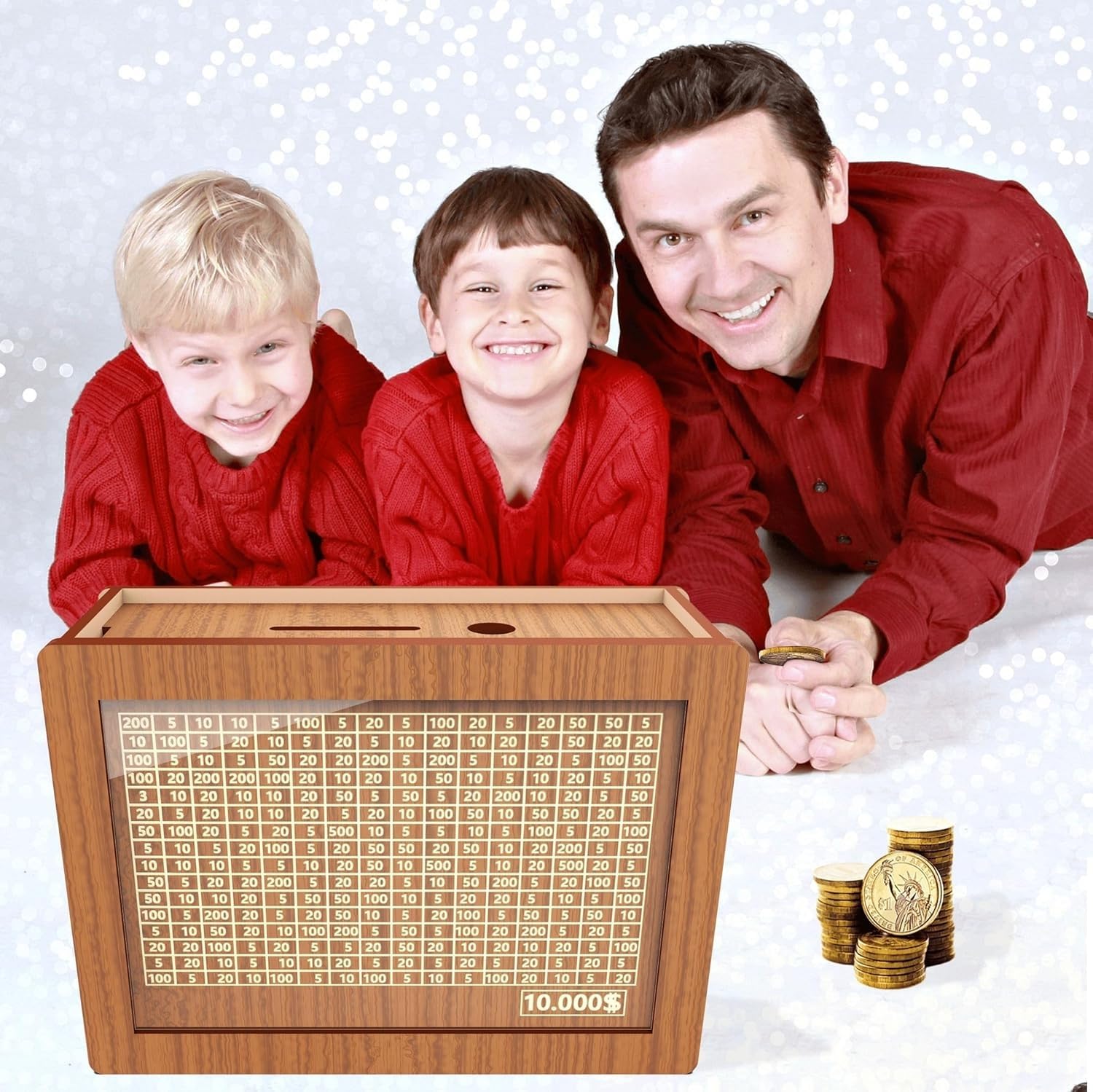 Amazon | MIULUIRIN 木製貯金箱 貯金箱 20000ドル 目標貯金 チャレンジボックス 再利用可能なアクリル製画板付き  男の子/子供へのギフト(色:A ブラウン、サイズ:C 3000ドル) | 貯金箱 | おもちゃ