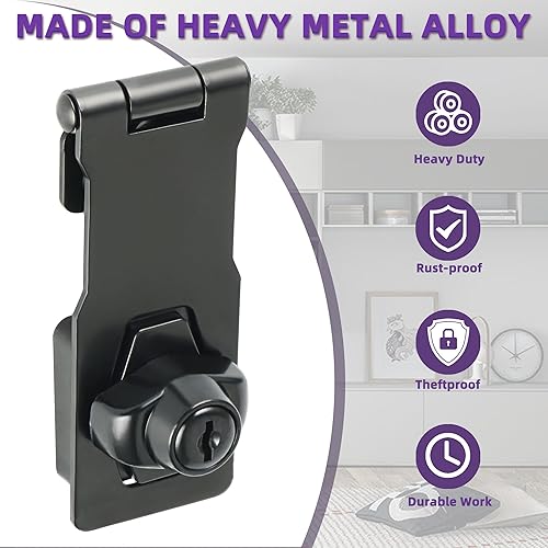 Miniatura 8 de Alise Cerradura de cerrojo, cerradura de bisagra de puerta con llaves, cierre de cierre negro, cerraduras para puertas, pestillos de pecho de 4