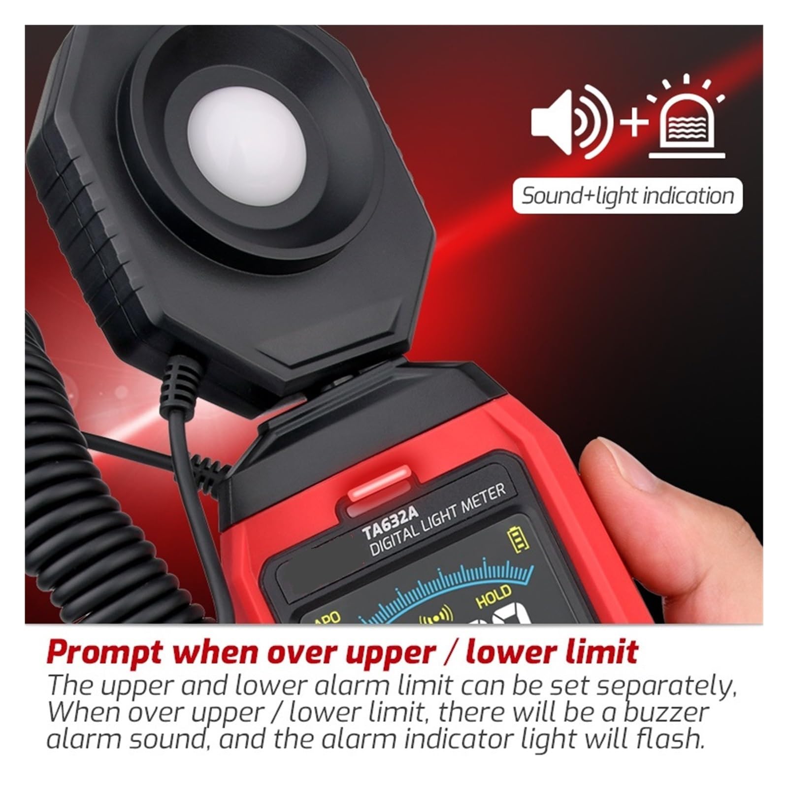 Luxómetro Portátil, Medidor de luz digital Iluminómetro Lux/Fc con sonda desmontable for fotografía y pruebas ambientales(TA632B)