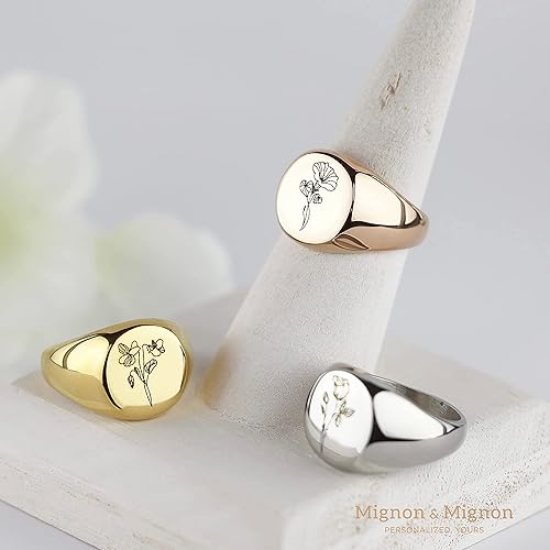 Miniatura 4 de Signet Ring Flower Jewelry Personalized Gift For Her Floral Birth Blower Ring Custom Engraved Signet Ring Christmas Gift - SR-FL