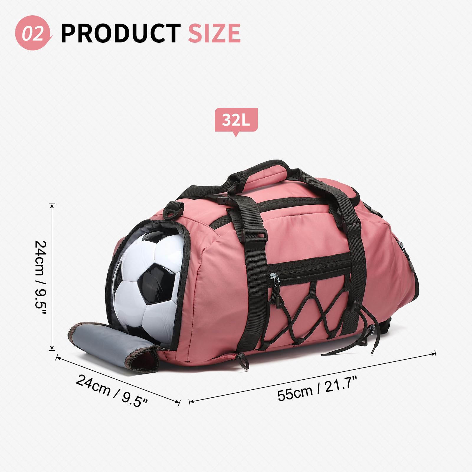 Wodoodporna torba podróżna, wielofunkcyjna torba na siłownię z przegrodą na buty i piłkę nożną, idealna torba podręczna 32 l do uprawiania sportu i fitnessu