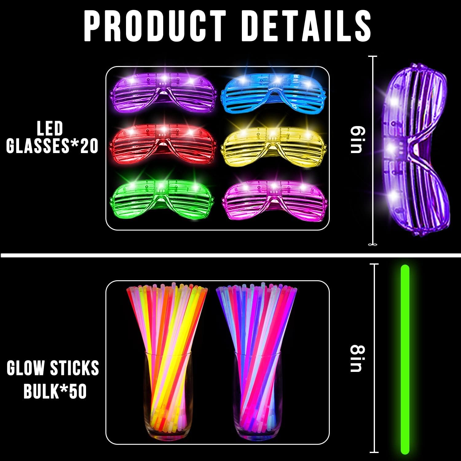 TURNMEON 125 Pack Glow in The Dark Party Supplies Light Up Party Favors with 100 Glow Sticks and 25 Led Glasses Shutter Shades Sunglasses Neon Glow Accessories Easter Basket Wedding Birthday Concert - Image 3