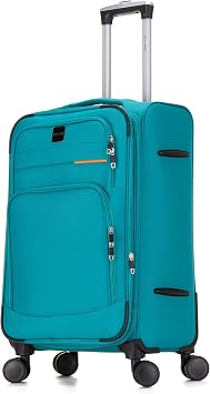 Skylark Medium Suitcase 24" Super Lightweight Luggage 20% Expandable 4 Wheels Spinner 3-Digit Combination Lock Soft Shell Luggage for 15 to 20kg Aqua, 78 litres