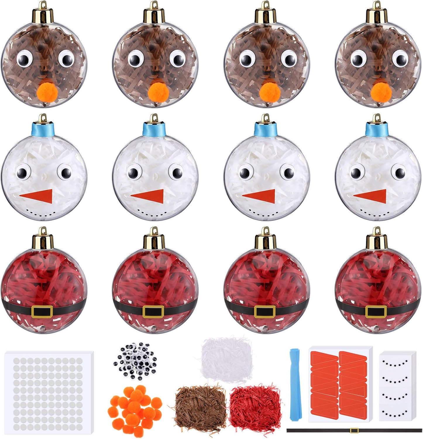 30 Pack Clear Plastic Christmas Ornaments for Crafts DIY Fillable Christmas Ornaments Balls - Snowman, Santa and Reindeer Hanging Decorations for Xmas Tree Decorations Home Supplies