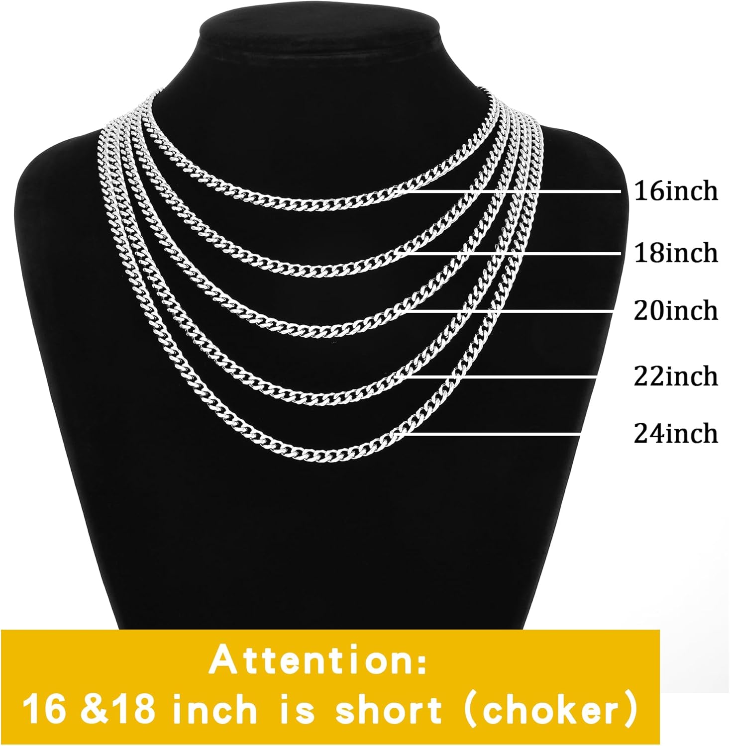 sovesi 3.5/5mm Cuban Link Chain Necklace for Men, Silver Tone/Black/14K Gold Plated Stainless Steel Necklace Chain, Mens Chain 16-28 Inch Jewelry Gift - Image 8