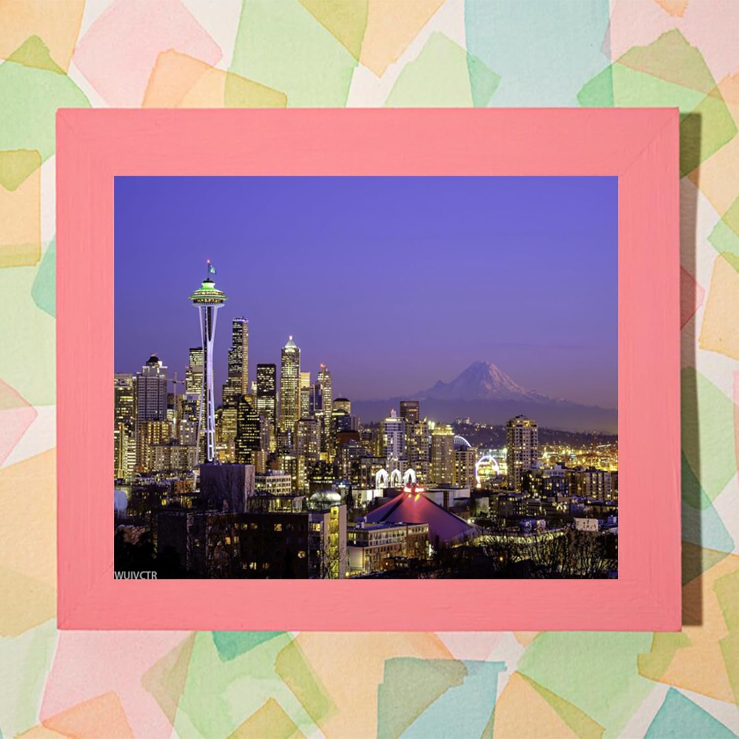 WUIVCTR DIY Paint by Numbers Seattle Skyline at Night Mt Rainier Distance Canvas Painting Set with Acrylic Pigment Paintbrush for Adults Beginners Artwork Gift 16" x 20"